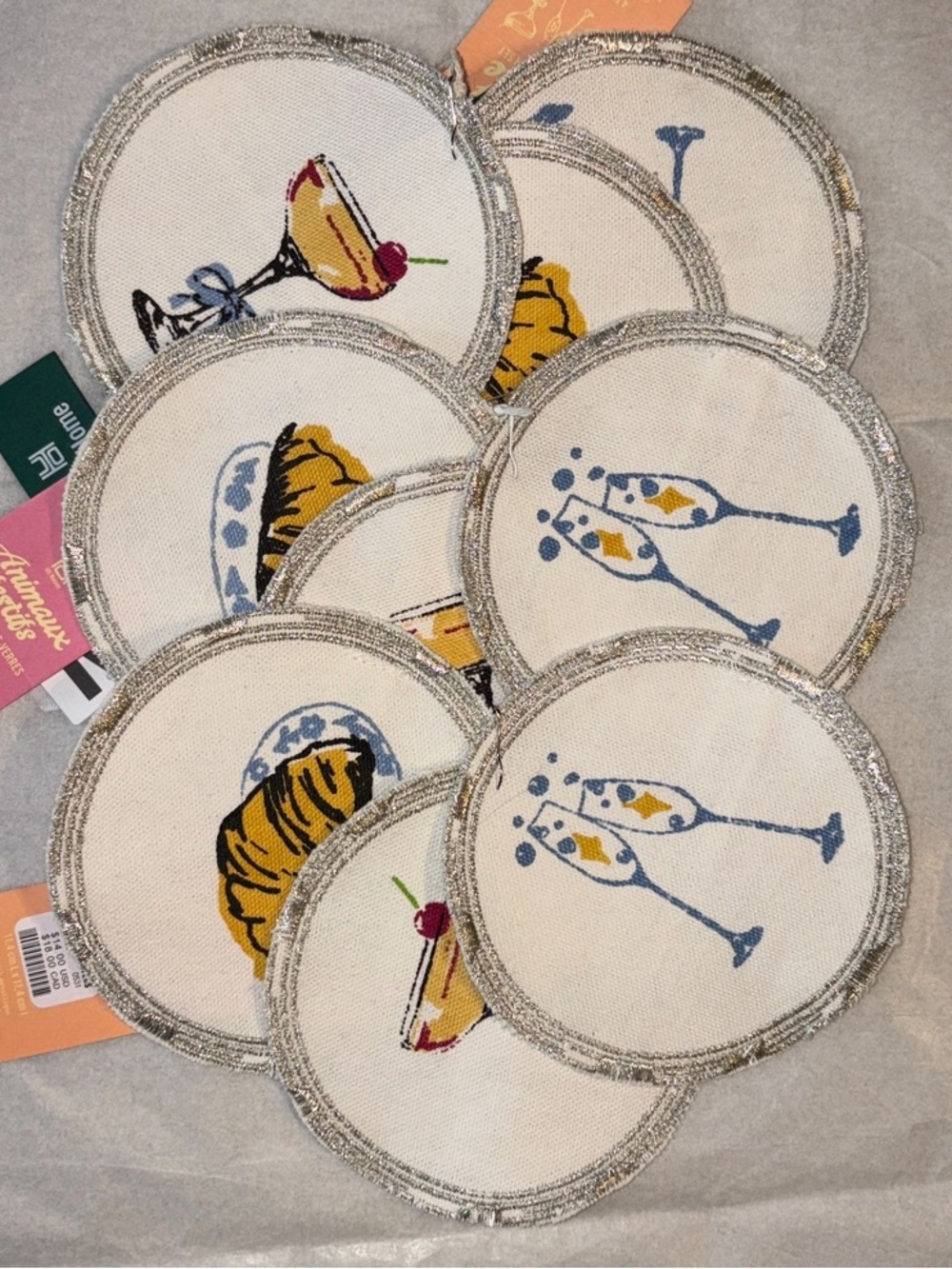 Urban Outfitters Coaster Set of 9 Embroidered Fabric Coaster White Party NEW NWT